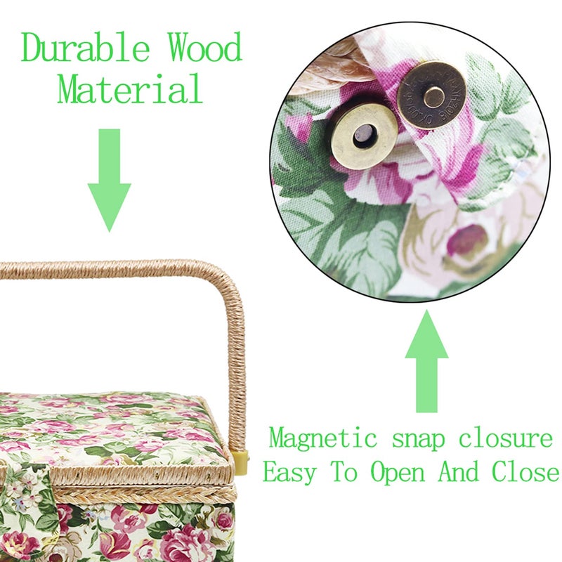 Flrhsjx Large Sewing Basket with Accessories, Sewing Organizer Box for Sewing Supplies and DIY Crafting Tools Storage Christmas Gift for Sewing Craft Lovers green - Image 3